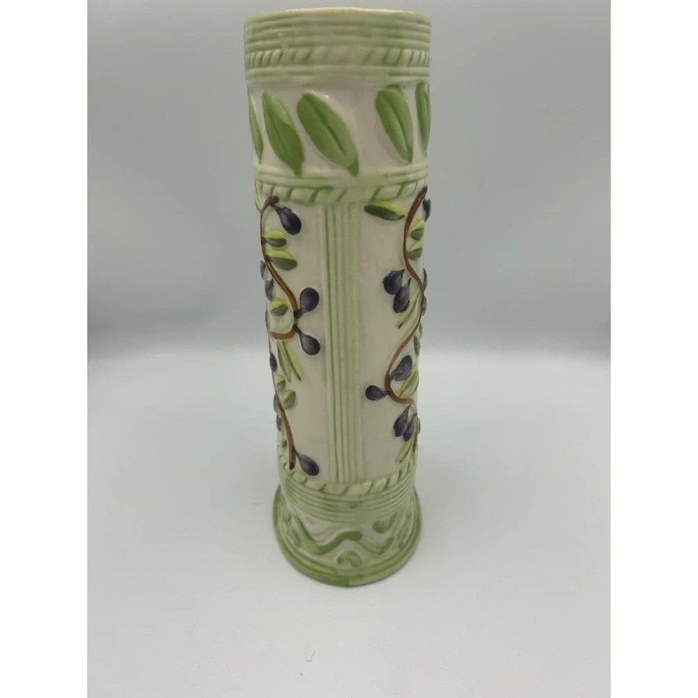 Majolica Style Olive Vine Cylinder Vase